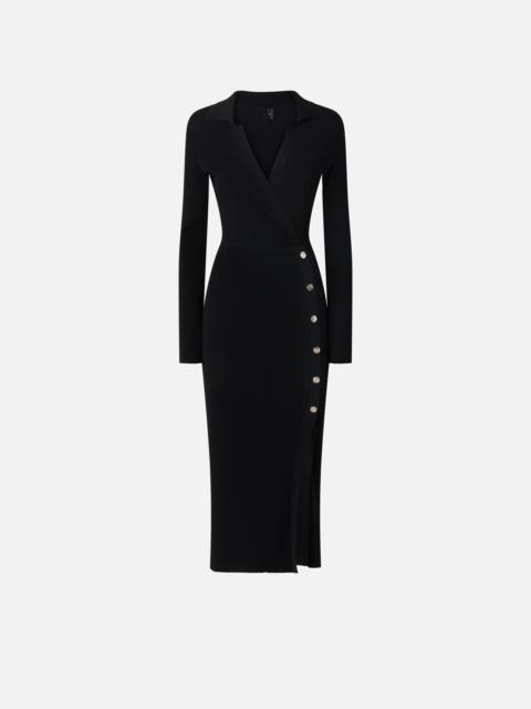 LONG RIBBED KNIT DRESS WITH GOLDEN BUTTONS