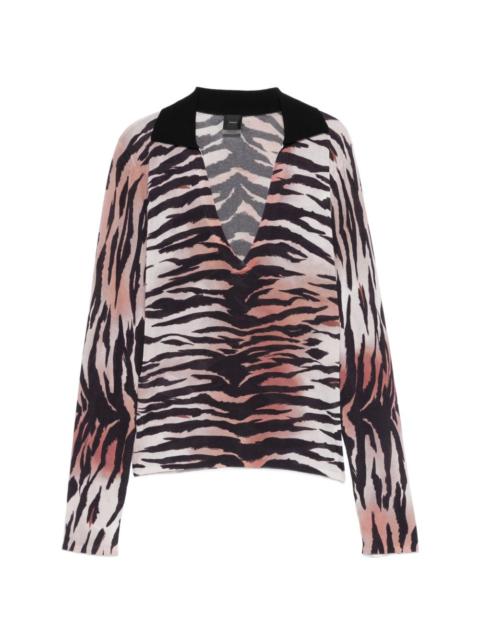 tiger-print V-neck T-shirt
