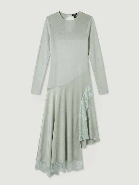 Viscose Blend Slinky Sheer Lace Detail Asymmetric Knit Maxi Dress