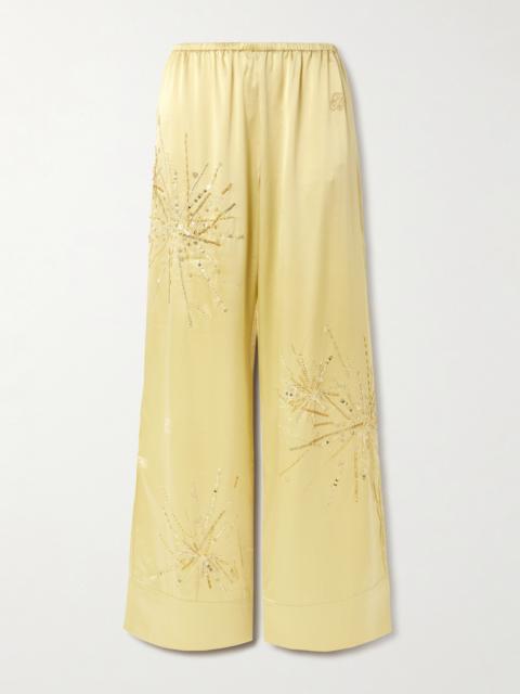 Louis Embellished Silk-blend Satin Wide-leg Pants