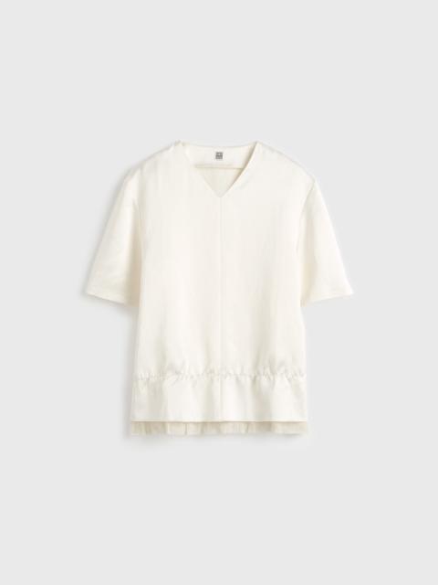 V-neck satin pullover white