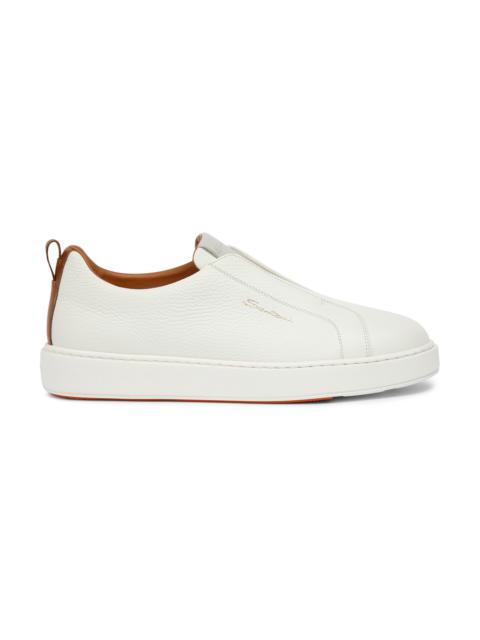 Men's white tumbled leather slip-on sneaker