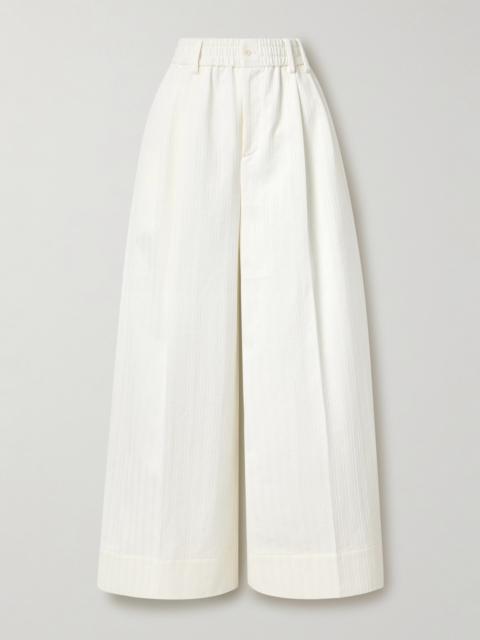 Pleated Embroidered Cotton Wide-leg Pants