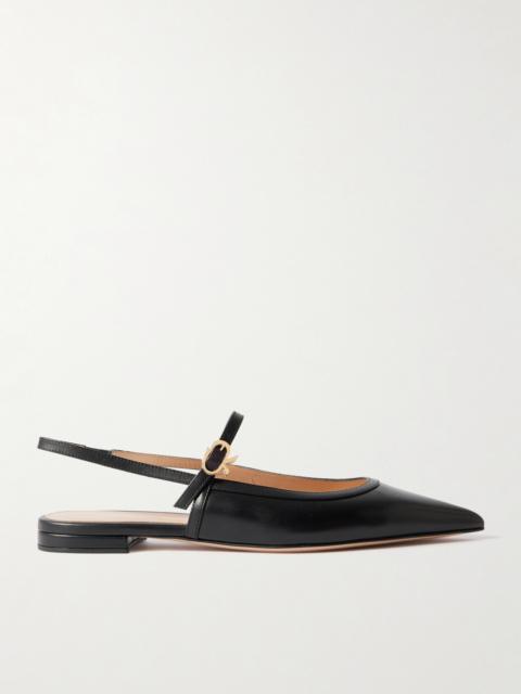 Leather Point-toe Mary Jane Slingback Flats
