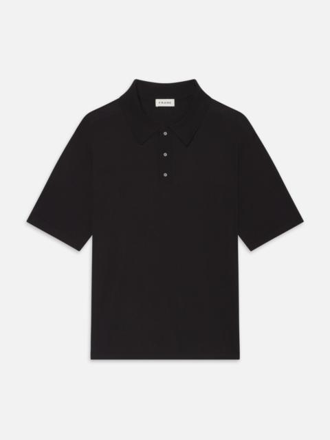 Cotton Silk Polo Sweater in Black