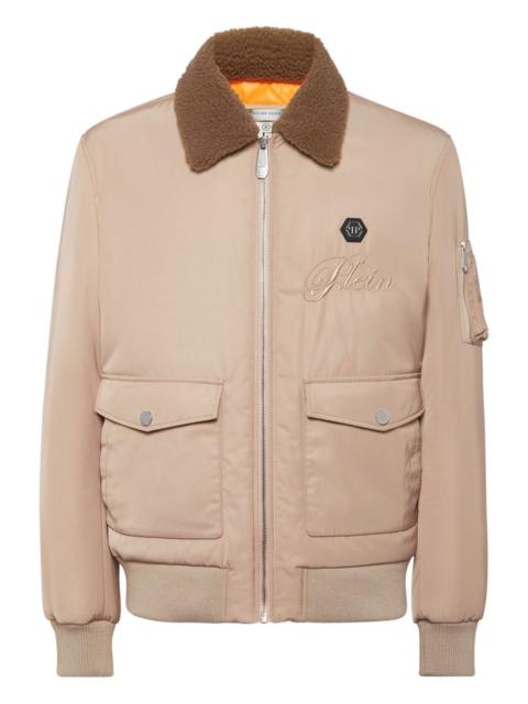 shearling-collar bomber jacket