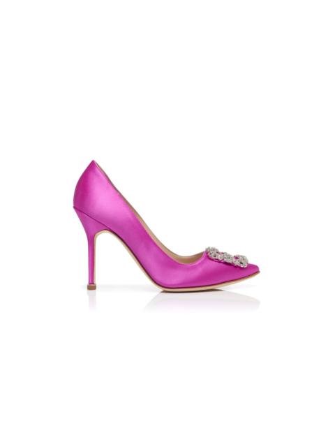 Fuchsia Satin Jewel Buckle Pumps