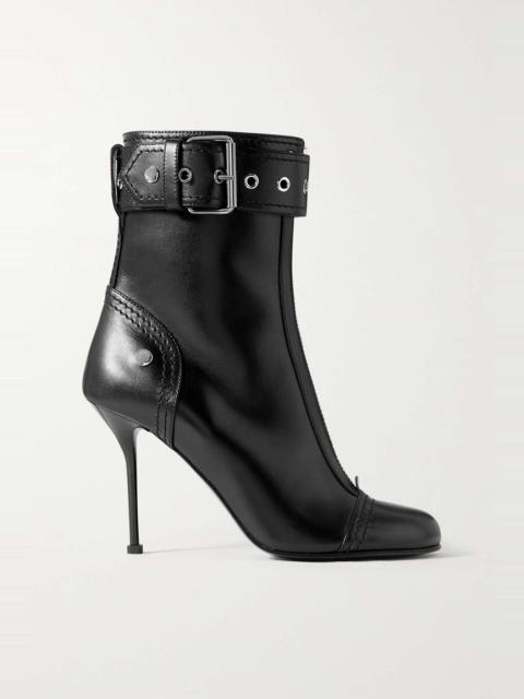 Punk buckled leather ankle boots