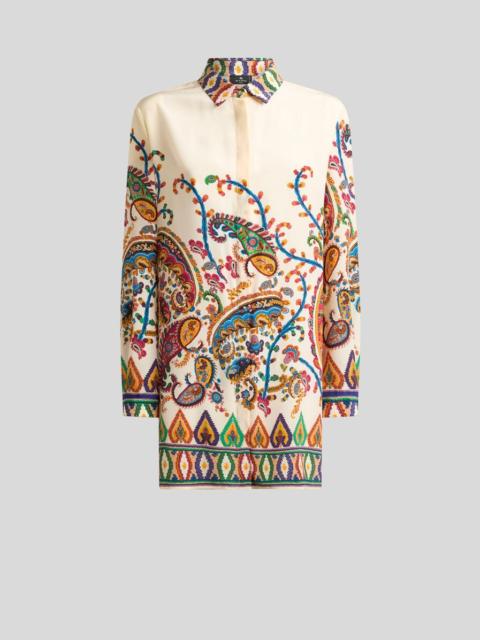 LONG SILK SHIRT WITH PLACED FLORAL PAISLEY PRINT