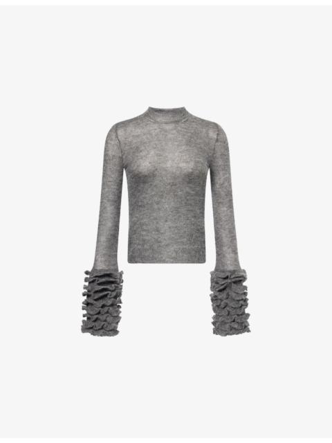 Frilled-Cuffs Regular-Fit Wool-Blend Jumper