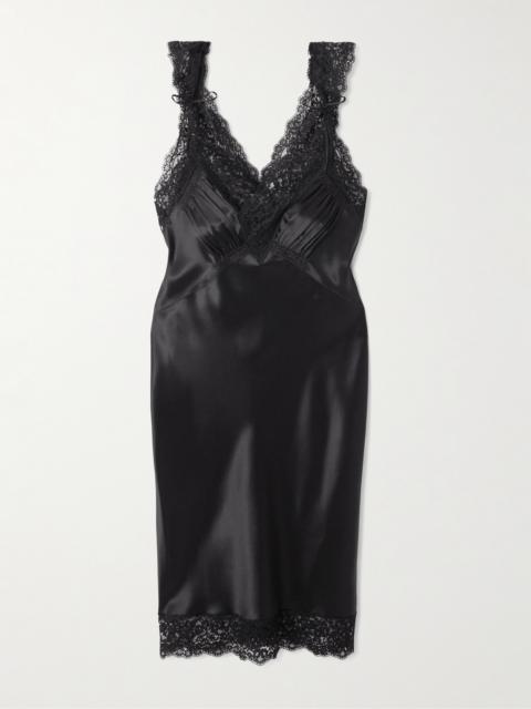 Lace-trimmed Silk-satin Dress