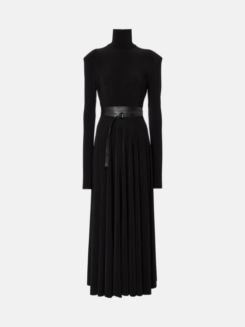 Belted turtleneck midi dress