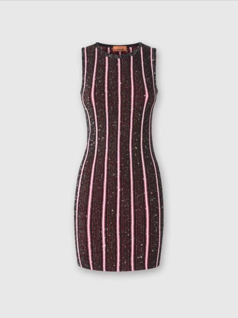 Ribbed striped mini-dress with sequins