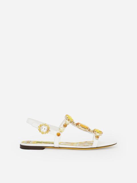 Patent leather sandals with stone embellishment