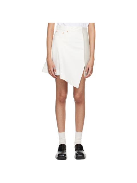 White Wool Paneled Denim Miniskirt
