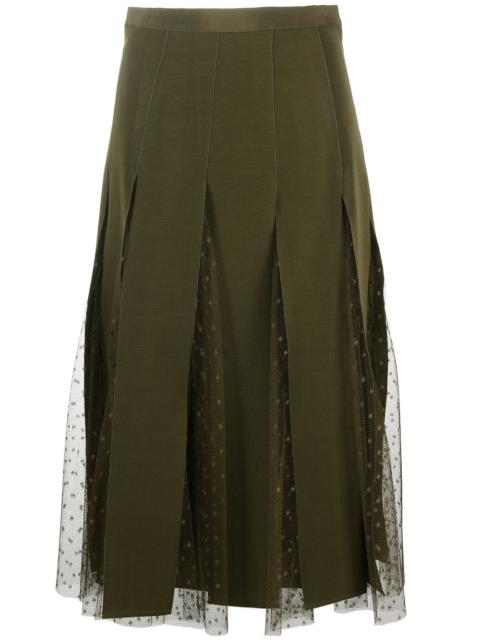pleated lace midi skirt
