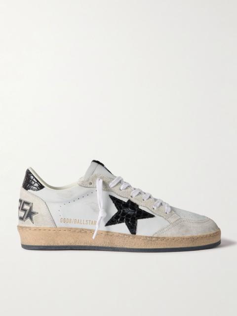 Ball Star Distressed Suede-Trimmed Leather Sneakers Gray