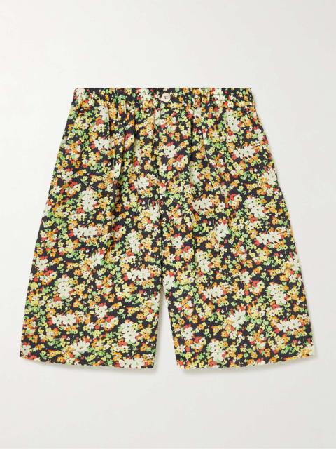 Wide-Leg Pleated Floral-Print Woven Bermuda Shorts