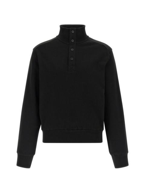 high-neck buttoned sweatshirt