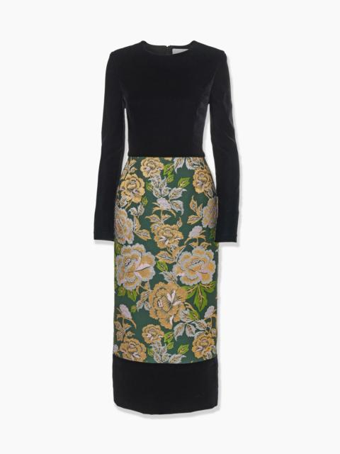 Floral Jacquard and Velvet Midi Dress