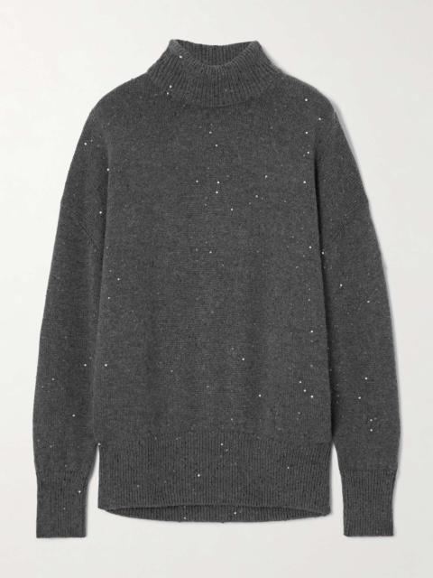 Sequin-embellished cashmere and silk-blend turtleneck sweater