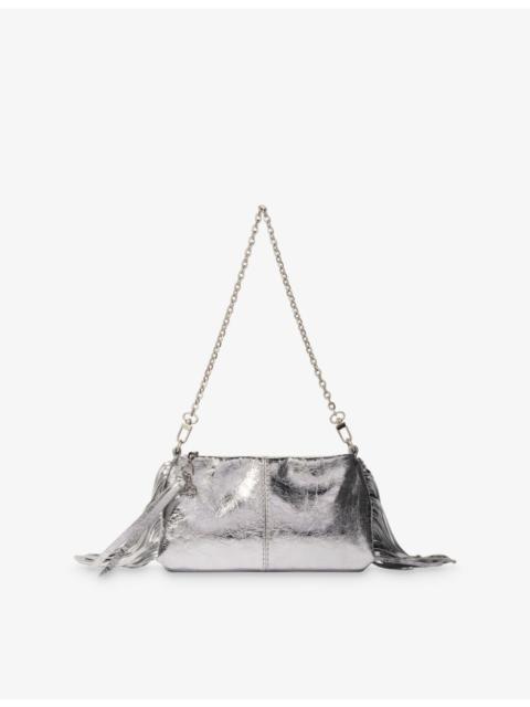 Tassel-embellished chain-strap leather bag
