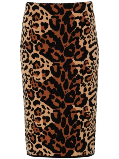 leopard-jacquard midi skirt