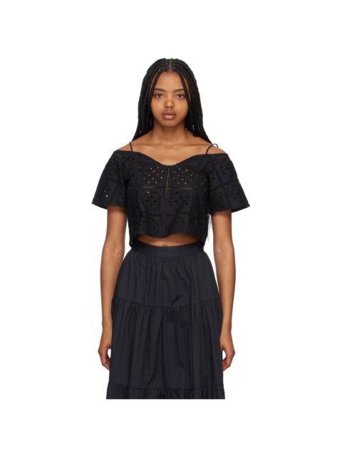 Black Sweetheart Neck Blouse