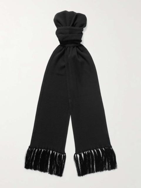 Tasselled Ribbed Silk-Blend Scarf
