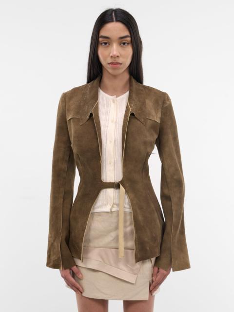 Brown Suede Cinch Belted Jacket