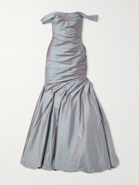 One-shoulder Gathered Taffeta Gown
