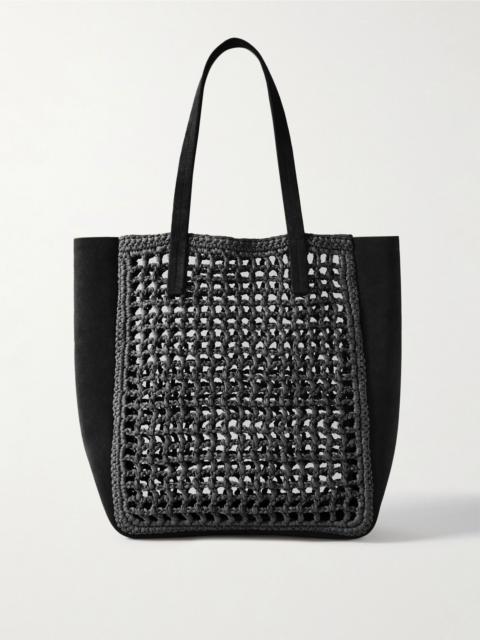 Zoe small leather and raffia tote Black