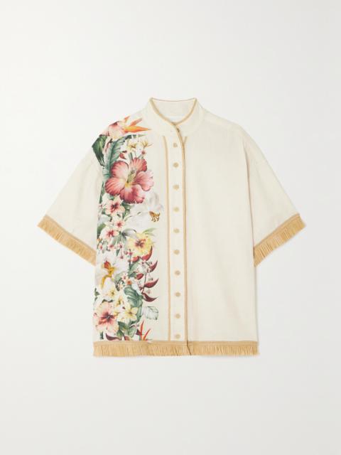 + Net Sustain Lexi Raffia-trimmed Floral-print Linen Shirt