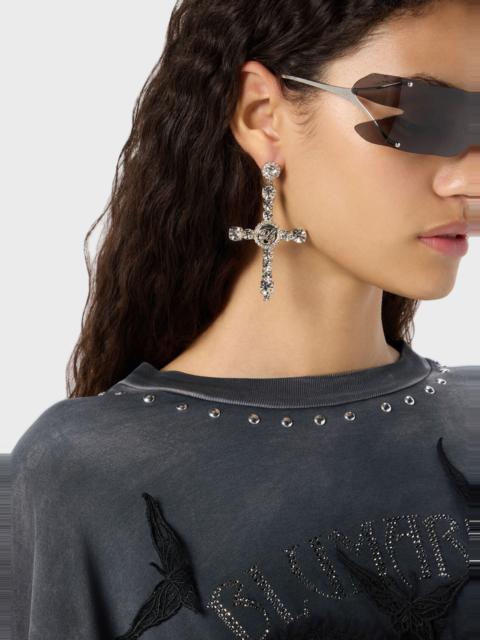 METAL AND GLASS STONE EARRINGS