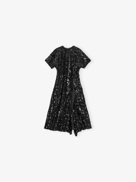 BLACK VELVET SEQUINS LONG DRESS