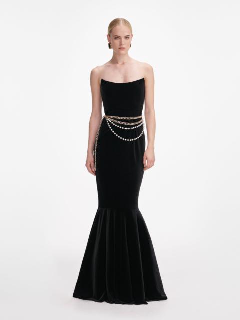 Black Velvet Chain Belt Maxi Dress