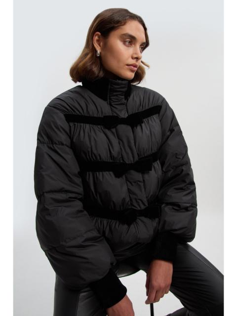 Padded Velvet Bow Detail Puffer Coat
