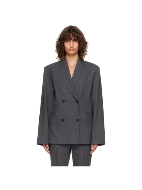 Gray Sancia LDS Double Breasted Shawl Collar Blazer