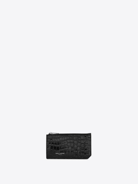 saint laurent paris fragments zipped card case in shiny crocodile-embossed leather