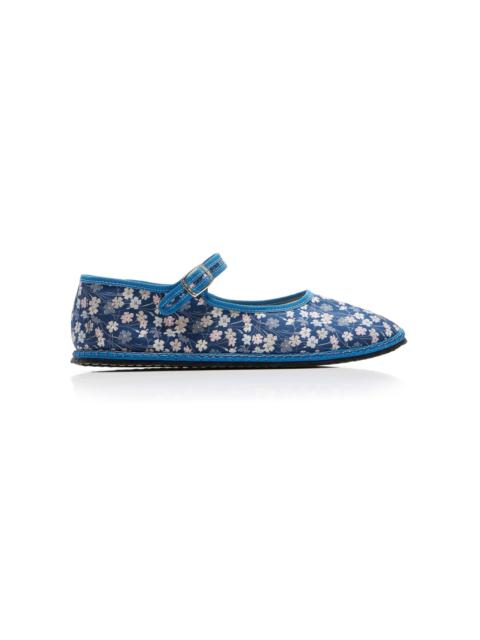 Exclusive Riviera Floral Canvas Mary Jane Flats blue