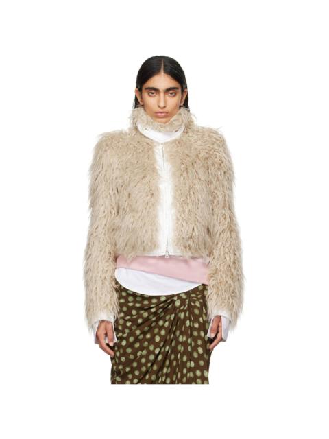 Beige Cropped Faux-Fur Jacket