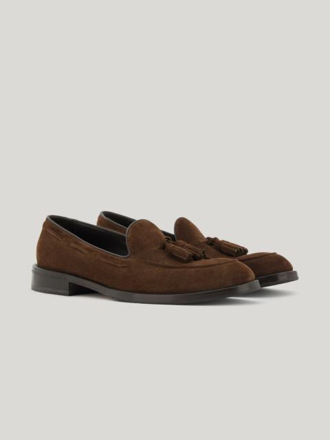 BROWN SUEDE LOAFERS WITH BOW WITH LEATHER AND RUBBER SOLE
