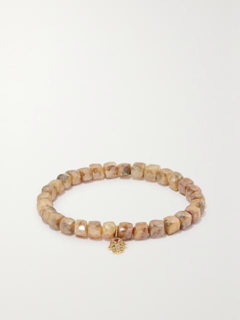 Small Hamsa 14-karat Gold, Quartz And Diamond Bracelet