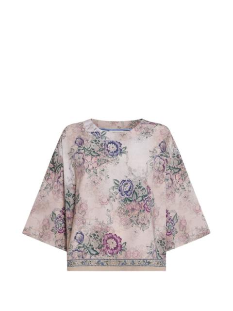 Adanastr dolman-sleeve floral short-sleeve shirt