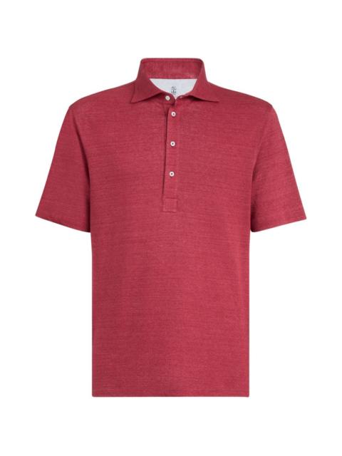 point-collar mélange polo shirt