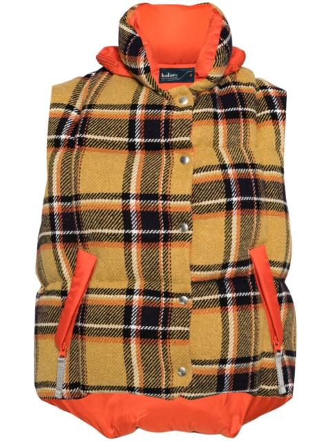 plaid-check padded gilet