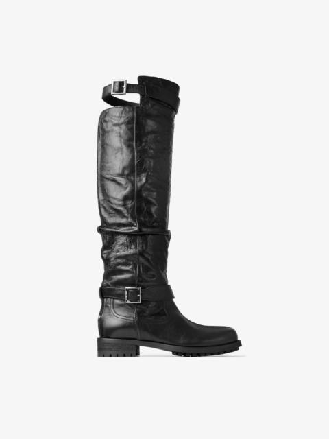 Biker Knee Boot Black Lamb Leather Knee-High Biker Boots