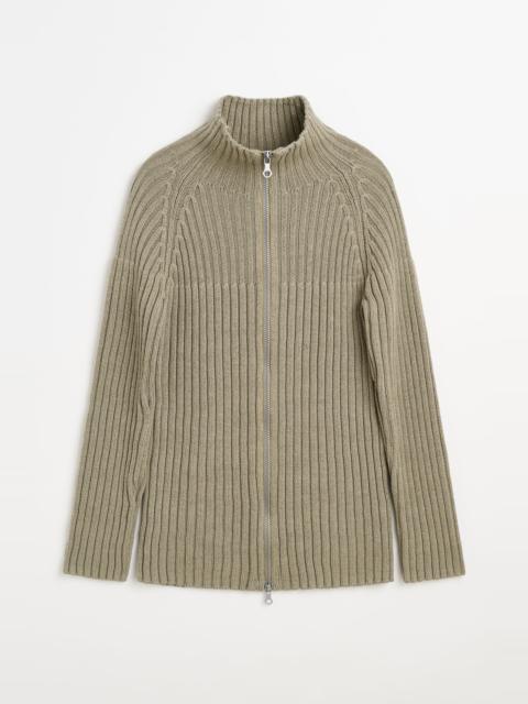 Column Zip Cardigan Silver Sage Coarse Linen Wool