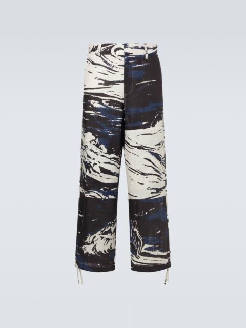 Printed linen straight pants