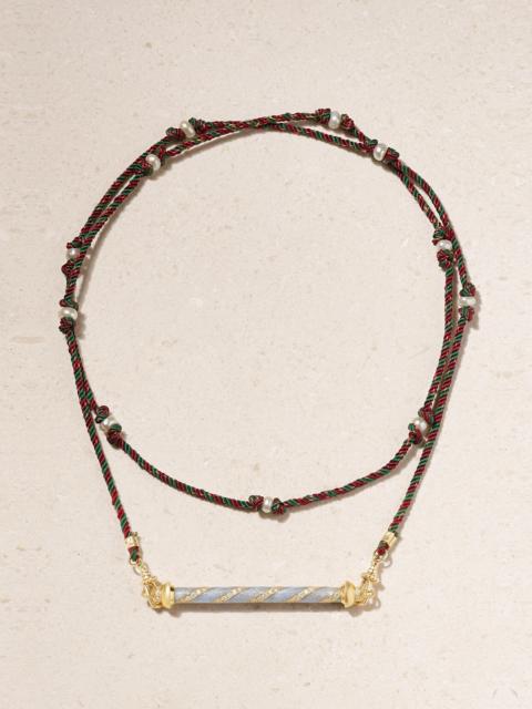 Candy Cane 18-karat Gold, Cord, Pearl And Diamond Necklace